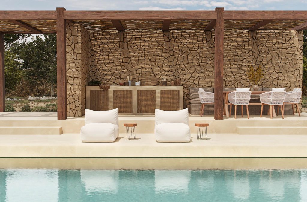 3D fittings Rendering of Outdoor Lounge Area