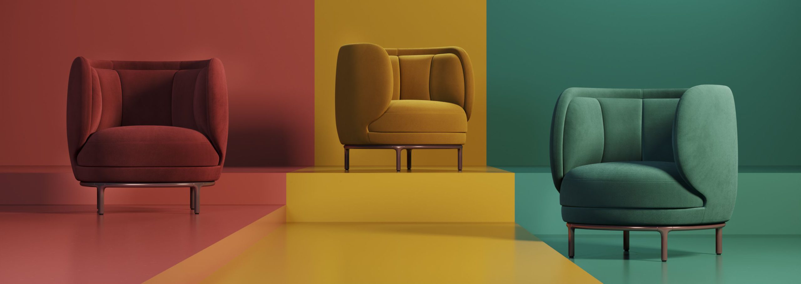 Armchair 3D Rendering in Three Colors