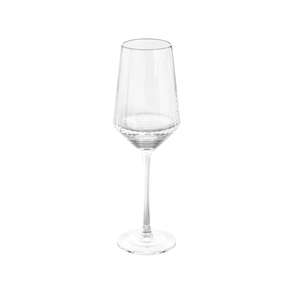 Product imagery for catalogs featuring a clear wine glass for dining settings