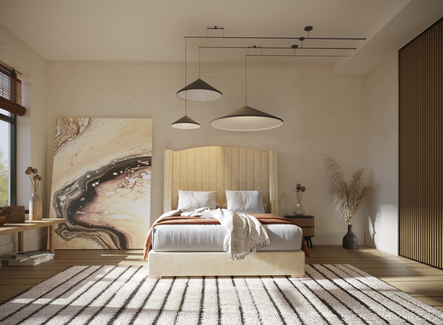 Beige Bed Product Rendering