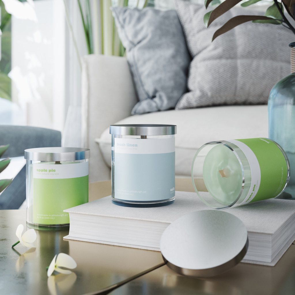 Photorealistic 3D Product Rendering of Candles in Interior Setting