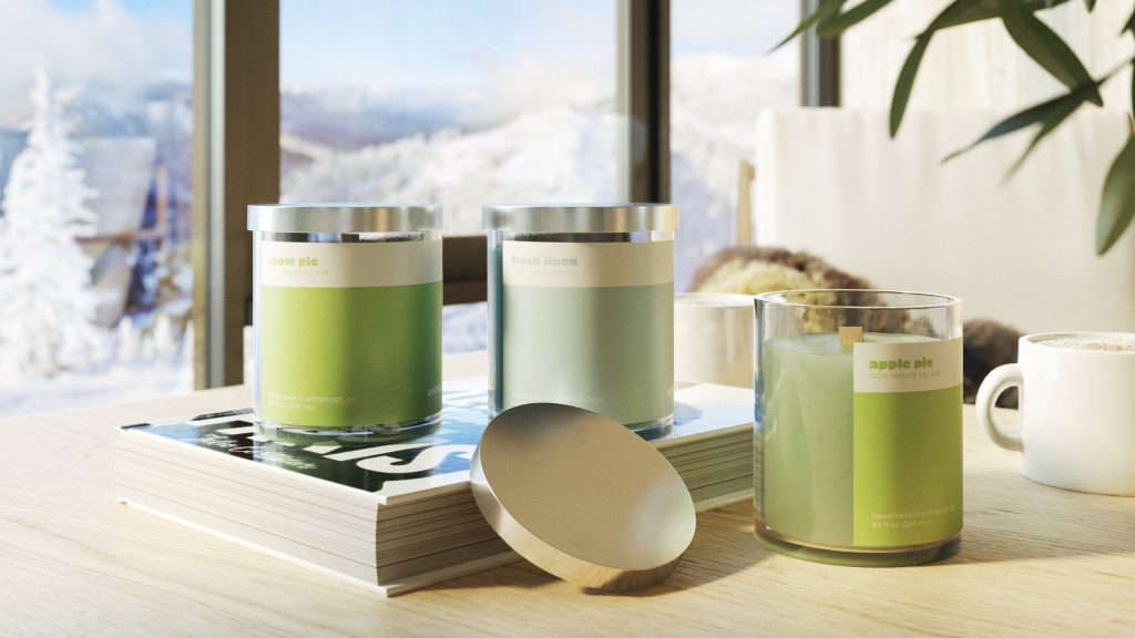 3D Product Rendering of Candles in a Lifestyle Setting