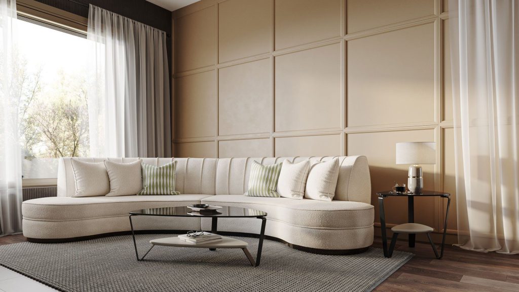3D Interior Visualization of trendy Living Room with Custom fittings