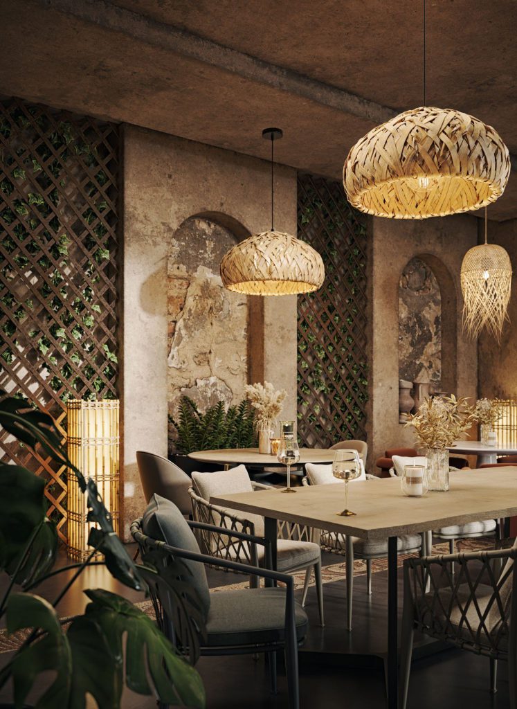 3D Interior Visualization of Rustic Dining Space