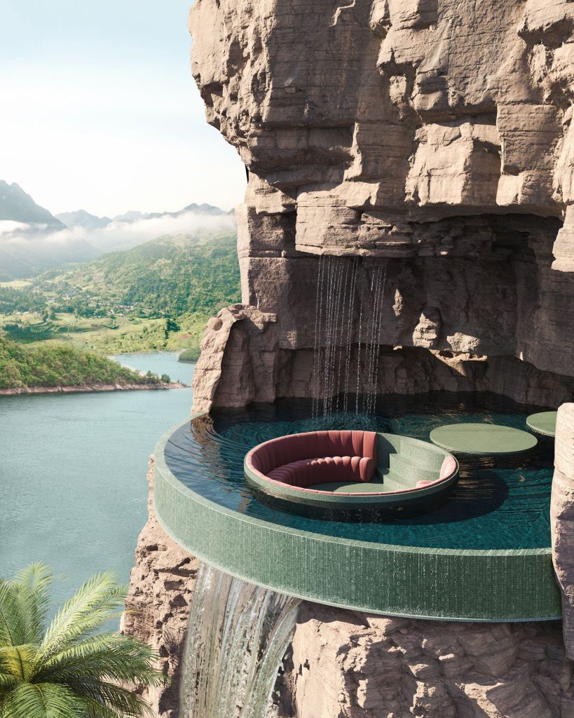 3D Furniture Rendering and Visualization of Cliffside Pool