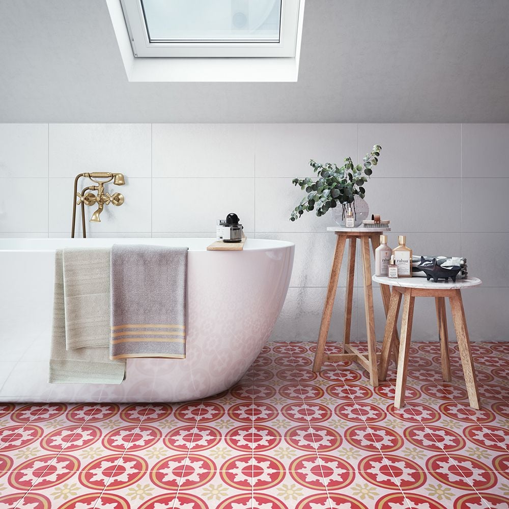 Red floor tiles 3D rendering