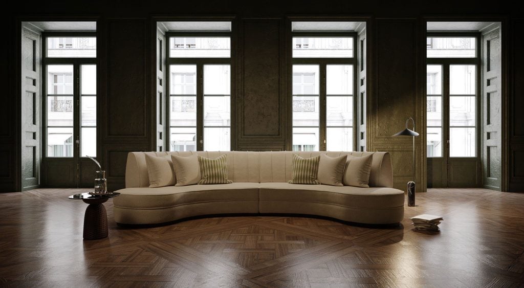 3D Interior Visualization of Modern Sofa in Elegant Room
