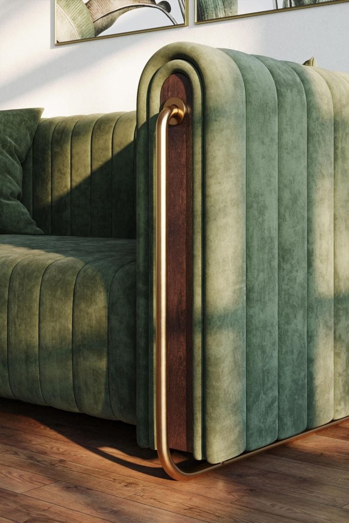 Photorealistic 3D Furniture Rendering – Green Sofa