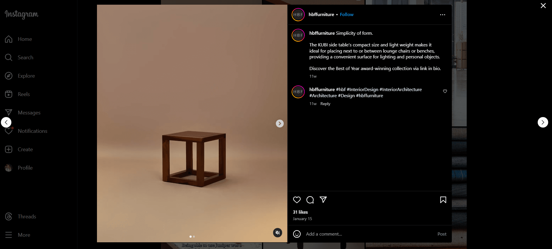 Furniture Rendering for HBF Instagram
