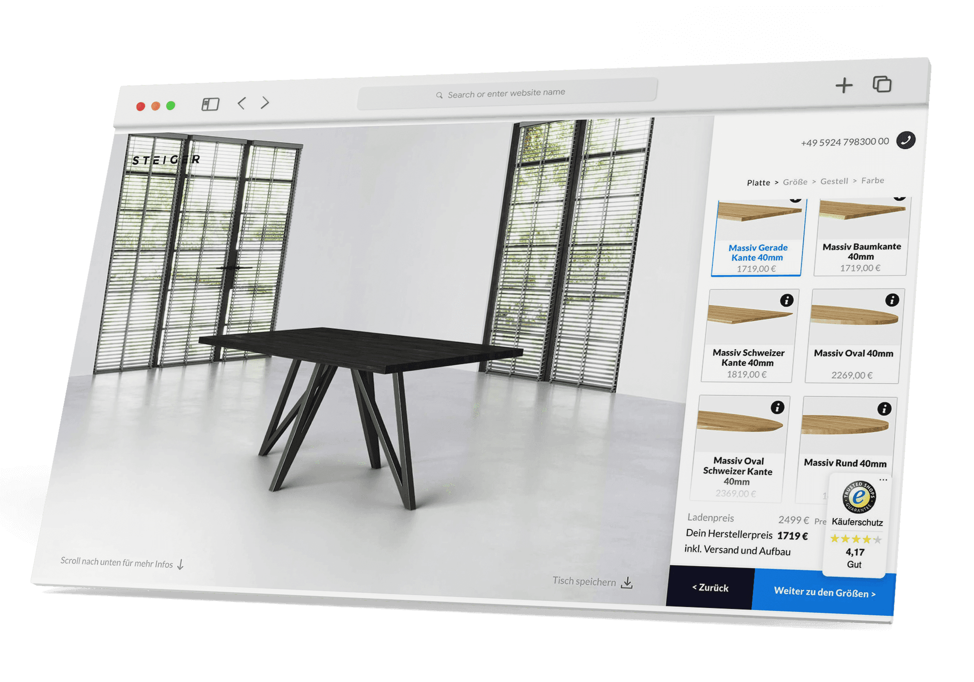 Table Configurator 3D Rendering Project for Steiger Moebel