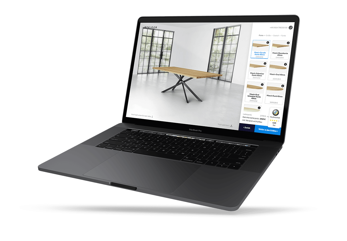 3D furniture configurator for a customizable table design