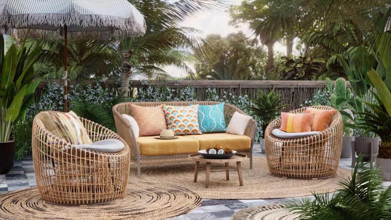 Terraces 3D rendering — patio outdoor furniture lifestyle CGI example