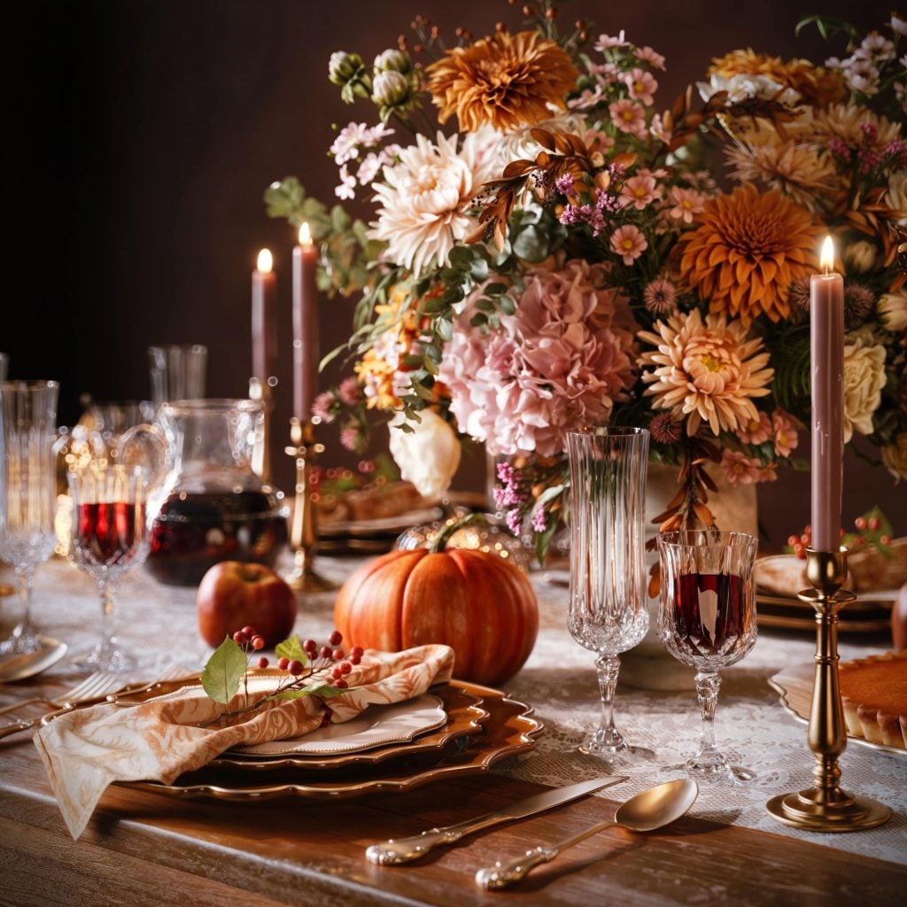 Photorealistic CGI Rendering of Elegant Table Setting with Autumn Decor