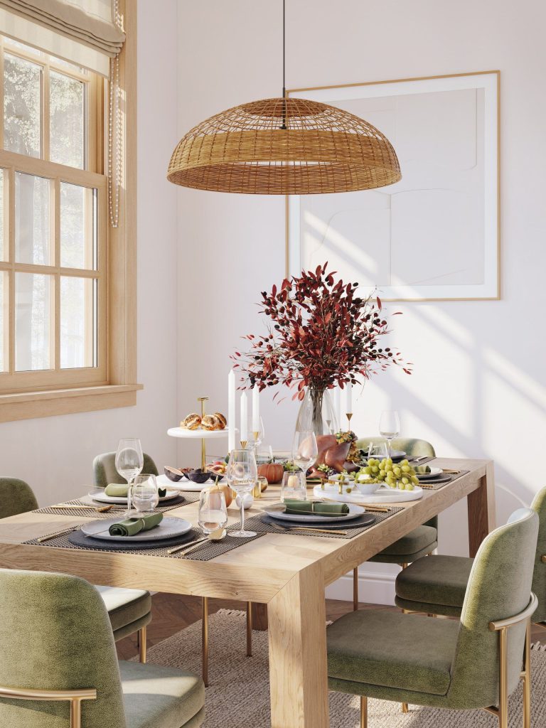 3D Interior Visualization of Dining Room with Realistic fittings Rendering