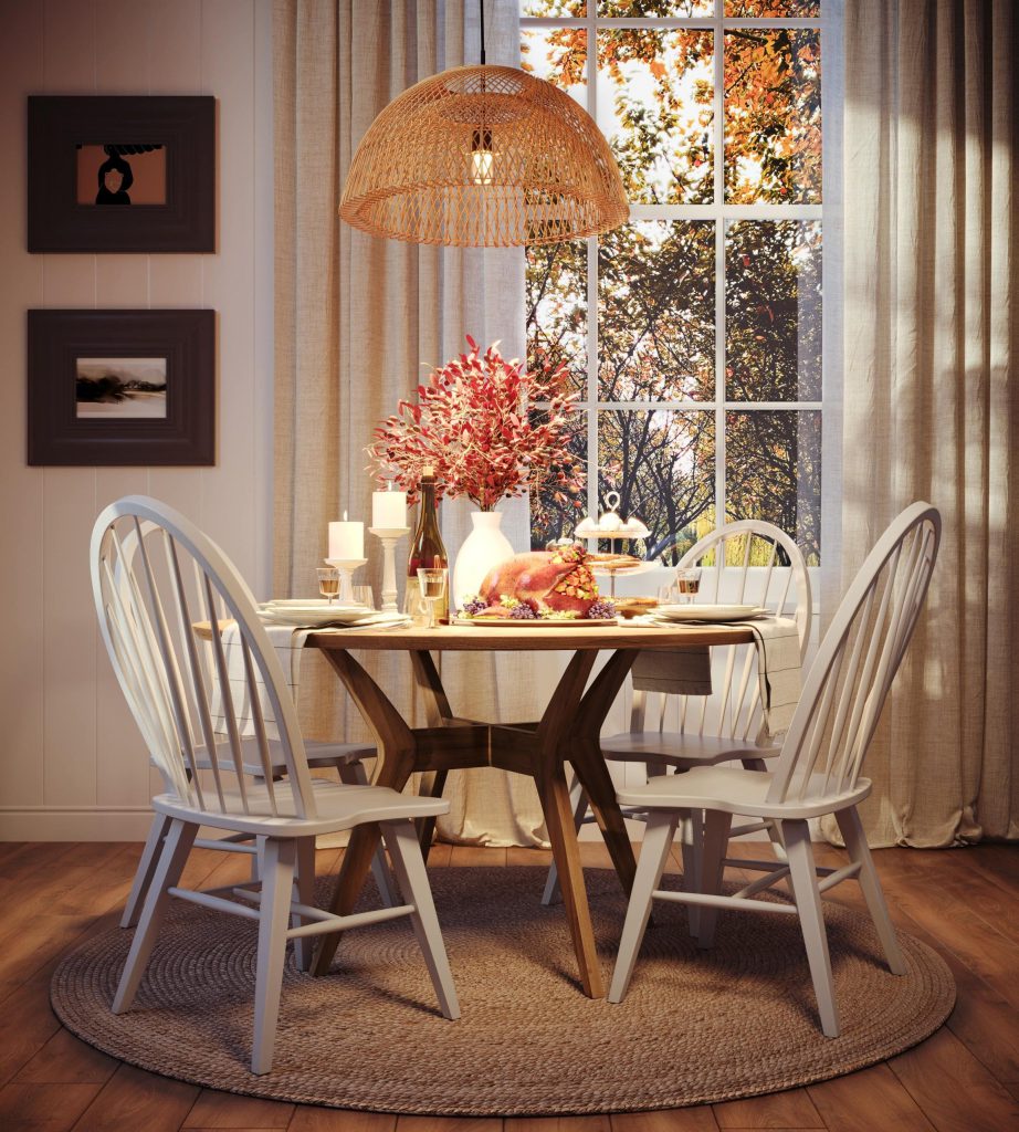 3D Interior Visualization of Dining Room with Realistic Furniture Rendering