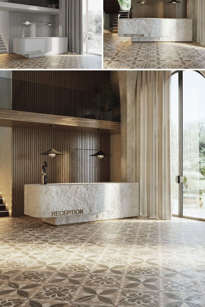3D Interior Visualization of a Modern Reception Area
