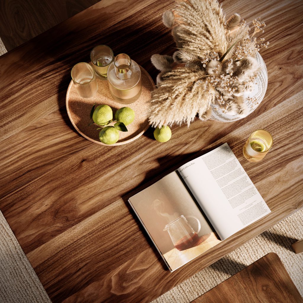 Lifestyle Top-view 3D Render of a Wooden Table