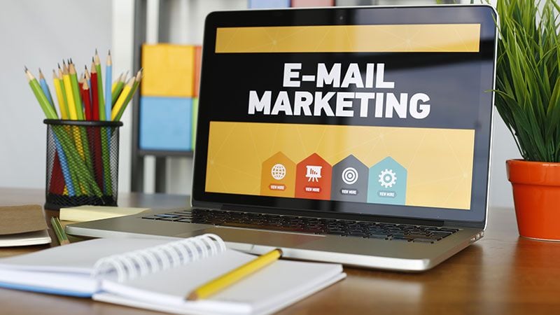 A Laptop With Email Strategy for Promo and Advertising of Various Types of Products