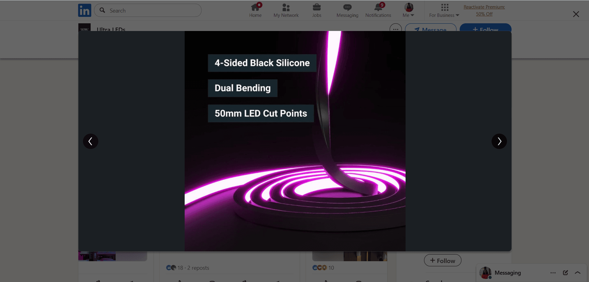 Lighting 3D visualization demonstrating flexible strip features inside a branded promotional graphic