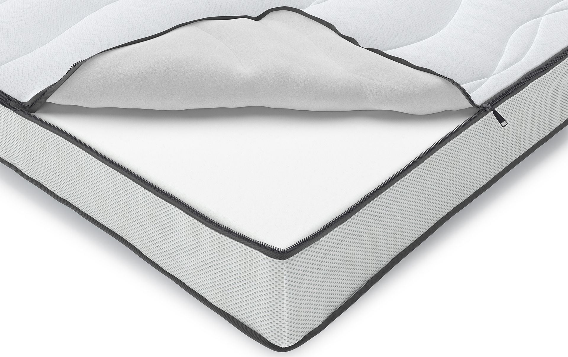 Detail render of a mattress cover and its zip