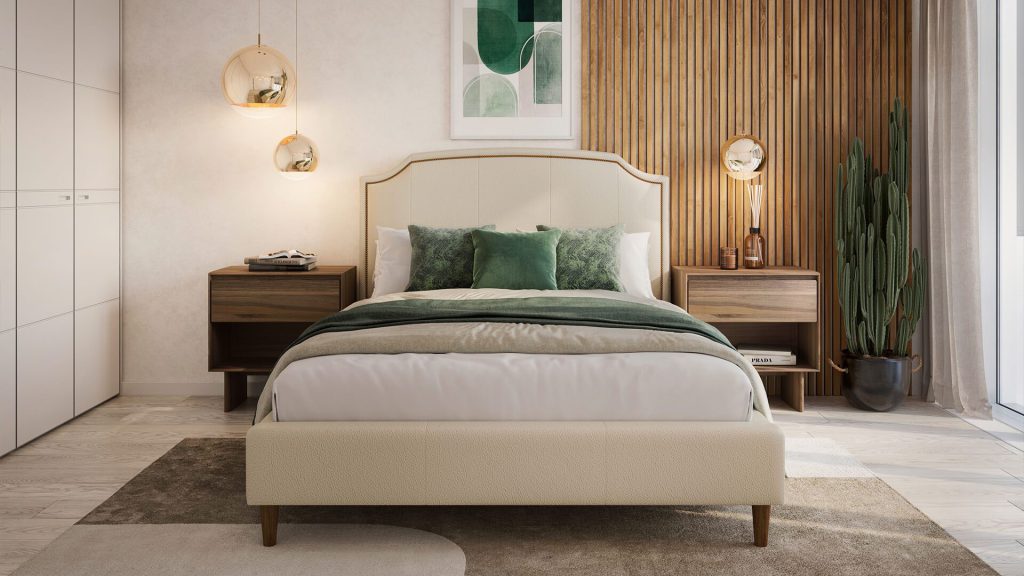 3D Interior Visualization of trendy Bedroom with Custom fittings