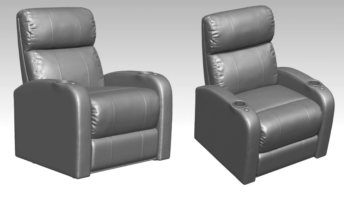 3D upholstered furniture rendering — armchair product image with correct geometry and proportions