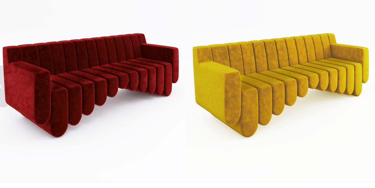 Fabric furniture rendering — materials and textures for upholstered designer sofa CGI