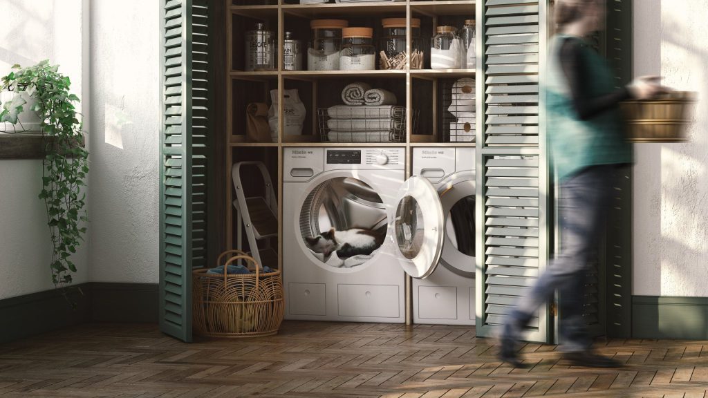 3D Interior Visualization of Laundry Room with Realistic fittings Rendering