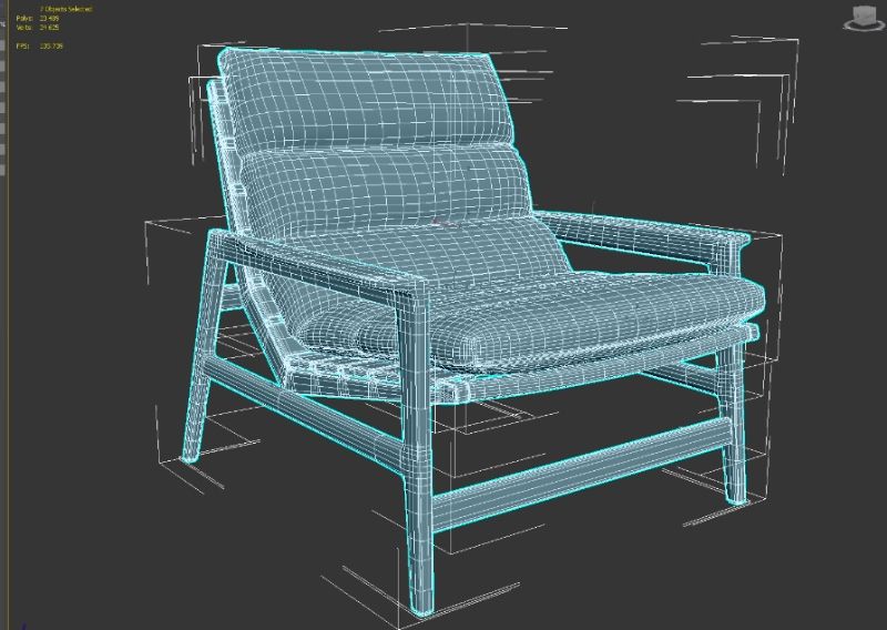 Polygonal modeling: modifying mesh by pulling vertices and edges to sculpt furniture shapes