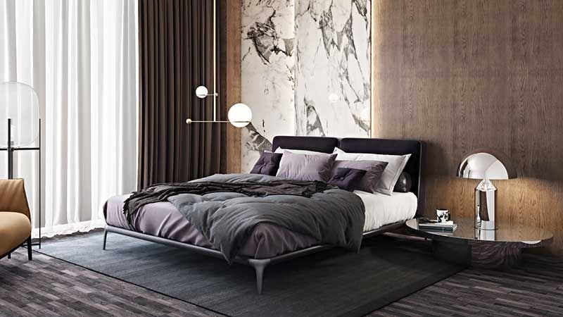A Product Promo for a Bed and Bedside Tables