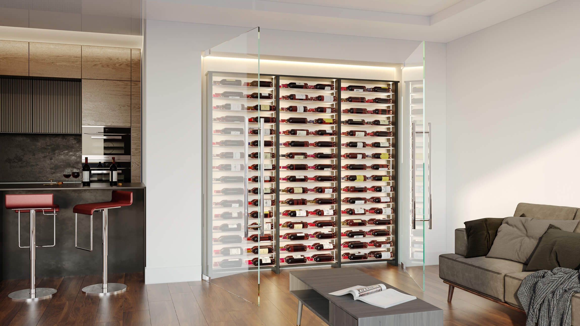 Custom wine storage system, 3D visualization for Vineyard Wine Cellars