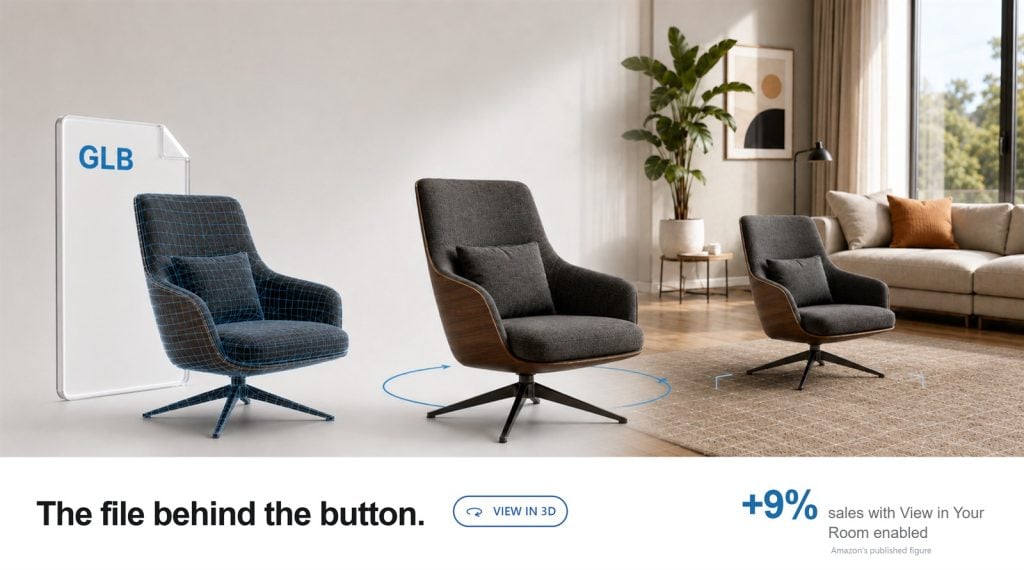 From a GLB file to View in 3D on Amazon and the chair placed in a real room in AR