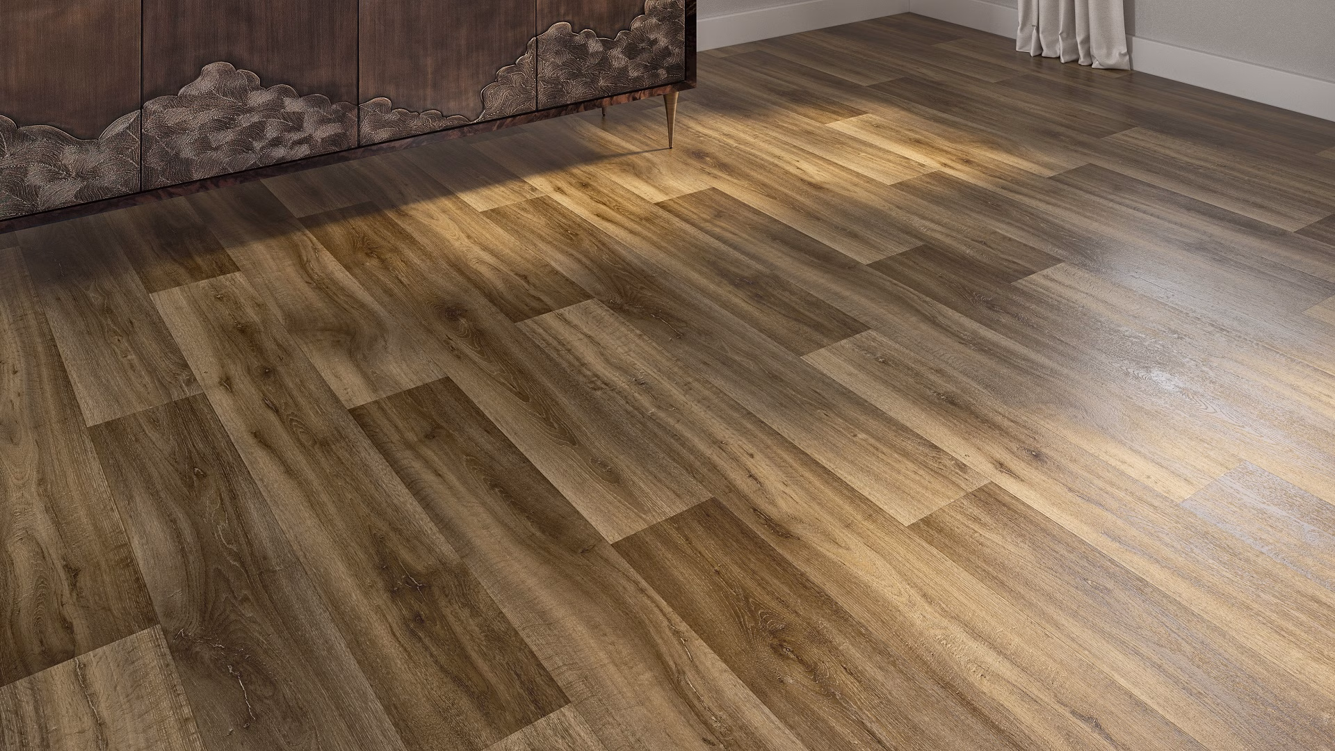 Macro 3D render of oak plank texture, bevel and grain
