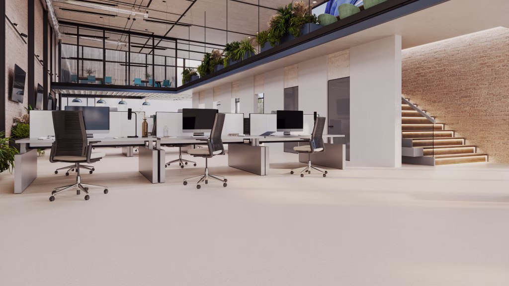 Commercial Floor in Open-Plan Office 3D Rendering