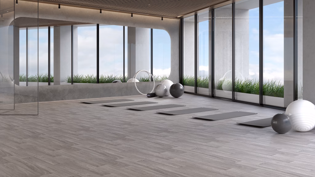 Product CGI of Oak Flooring in Yoga Studio