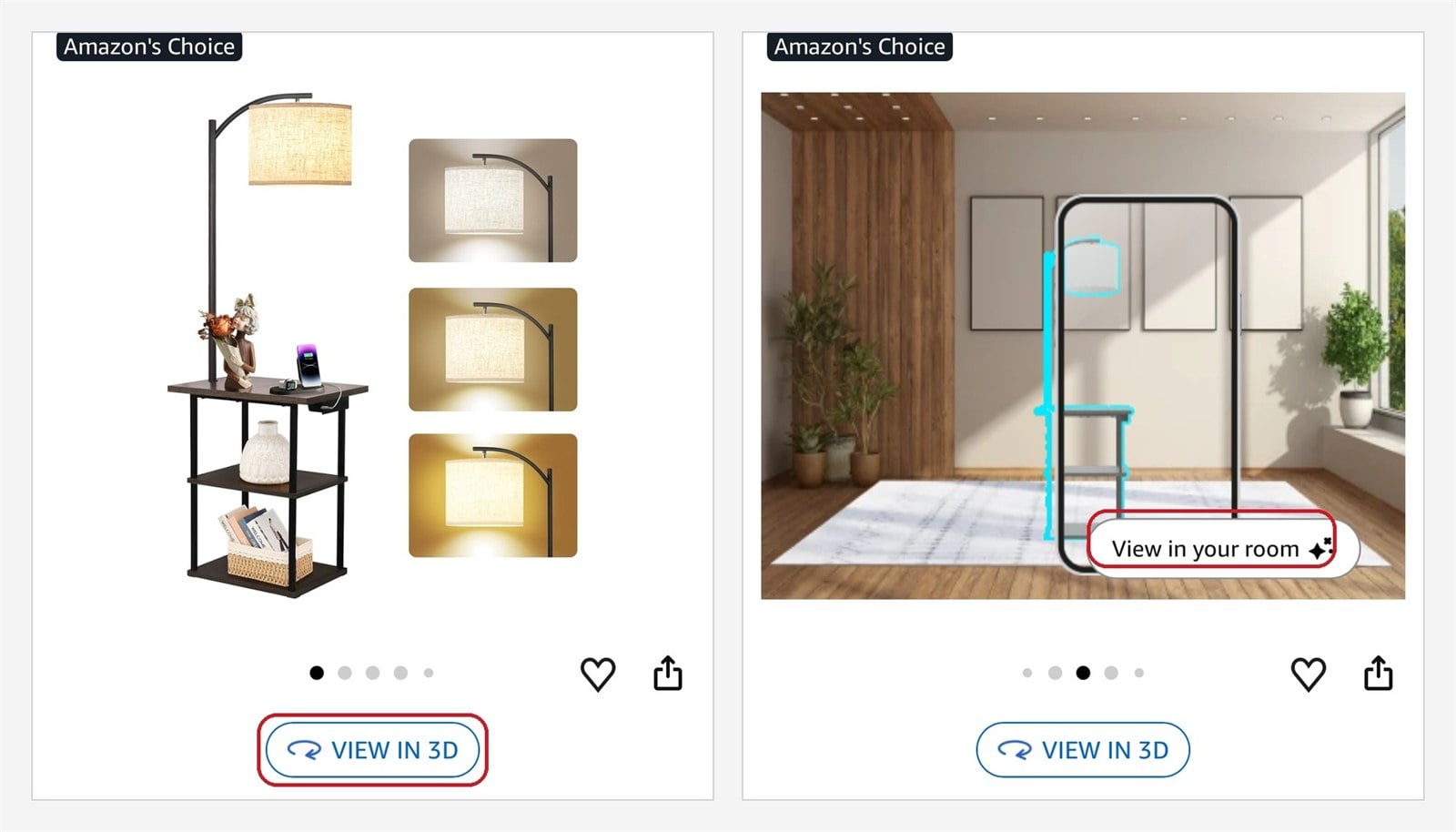 Amazon listing showing the product outlined in a room with the View in your room prompt
