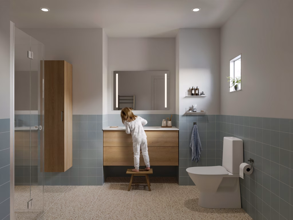 Product Visualization of Oak Bathroom Furniture in Lifestyle Scene