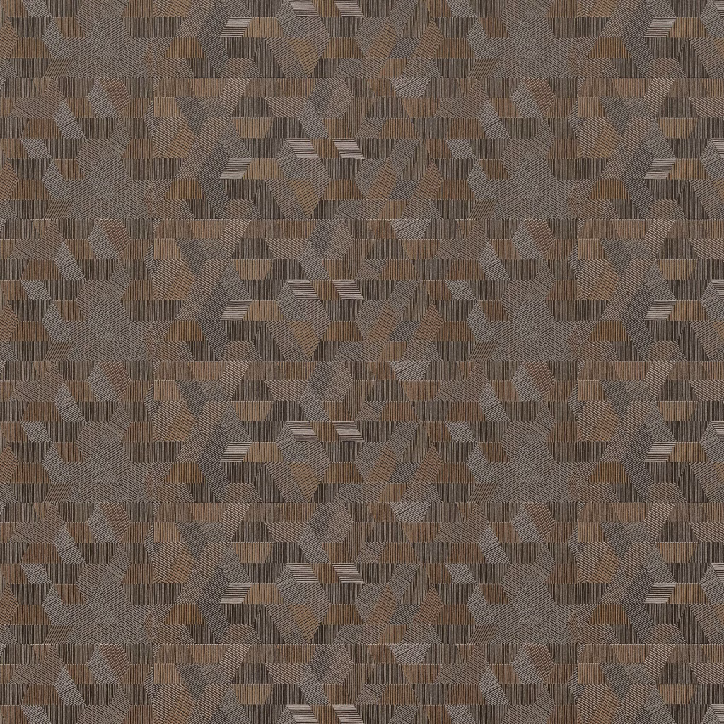 Flat CGI view of bronze geometric relief tile in brown, gold and sage tones