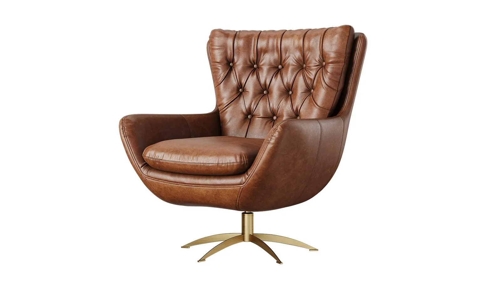 Tan Leather swivel armchair — 3/4 product view 3D rendering by CGIFurniture