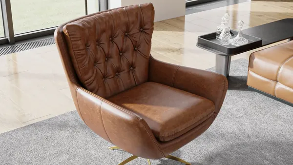 Lifestyle 3D rendering of a swivel armchair in a room