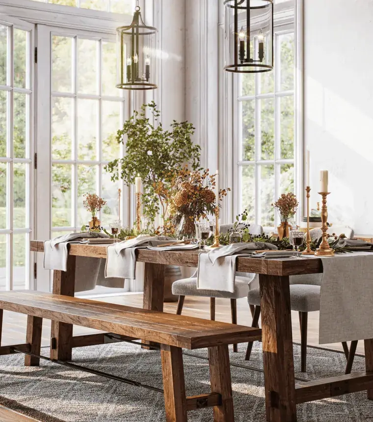 3D animation for social media — styled dining room interior with a wooden table, CGIFurniture render